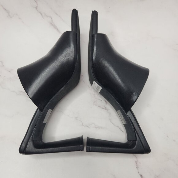 Oak & Fort Peep Toe Mule Black Leather Sandal Y2K Square Block Heel Size 9 - Picture 5 of 10